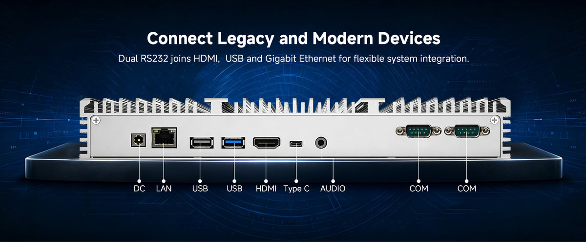 Arrvel A15L6 Android industrial panel PC with LAN, USB, HDMI, Type-C, audio and dual RS232 COM ports