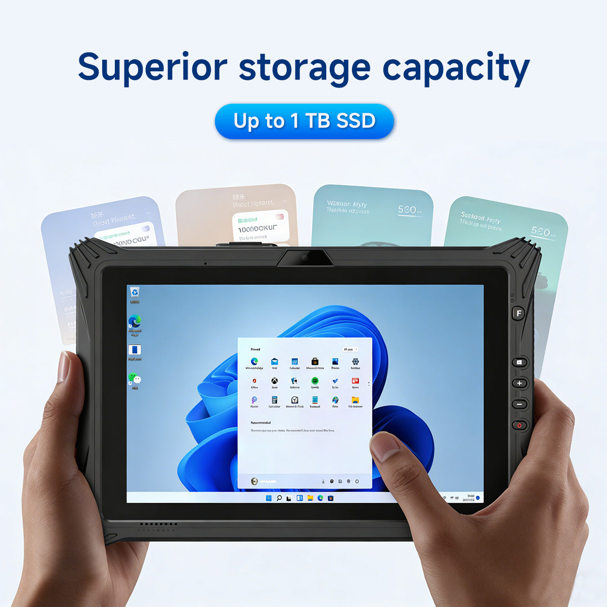 Arrvel I10A industrial rugged tablet supporting up to 1TB SSD storage