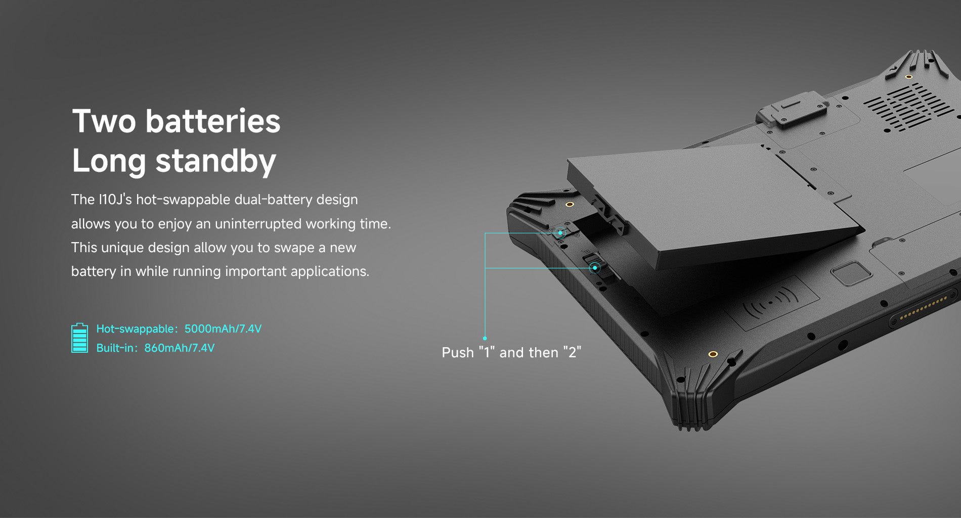 Arrvel I10J rugged tablet with 5000mAh hot-swappable battery and built-in battery