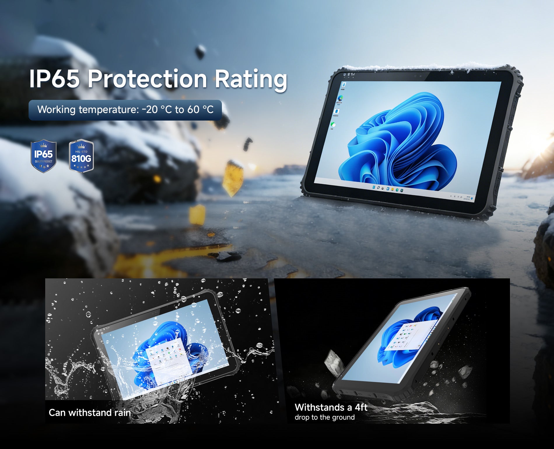 Arrvel I22J rugged Windows tablet with IP65 protection, MIL-STD-810G durability and -20°C to 60°C operating temperature