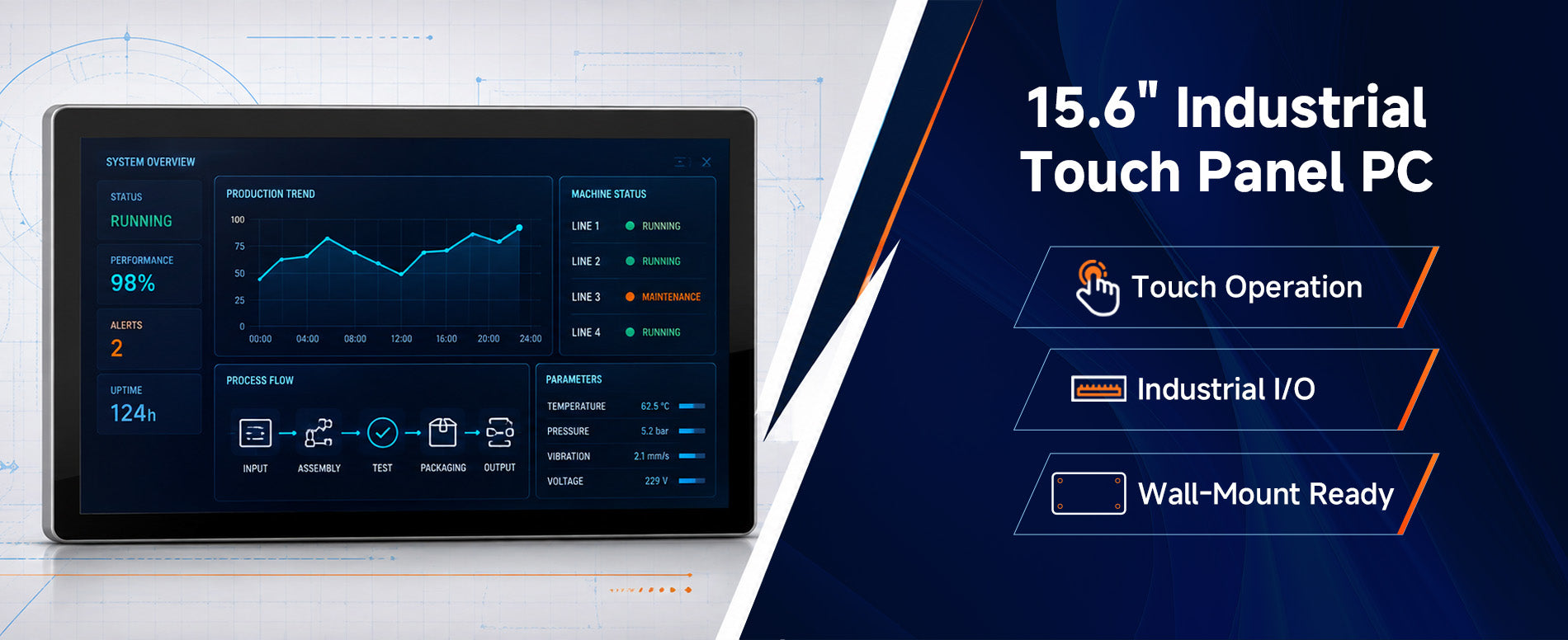 Arrvel N15L6 15.6-inch industrial touch panel PC with touch operation, industrial I/O and wall-mount design