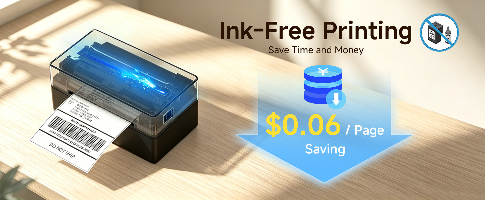 Arrvel A428T direct thermal label printer with ink-free printing for shipping labels and everyday label printing