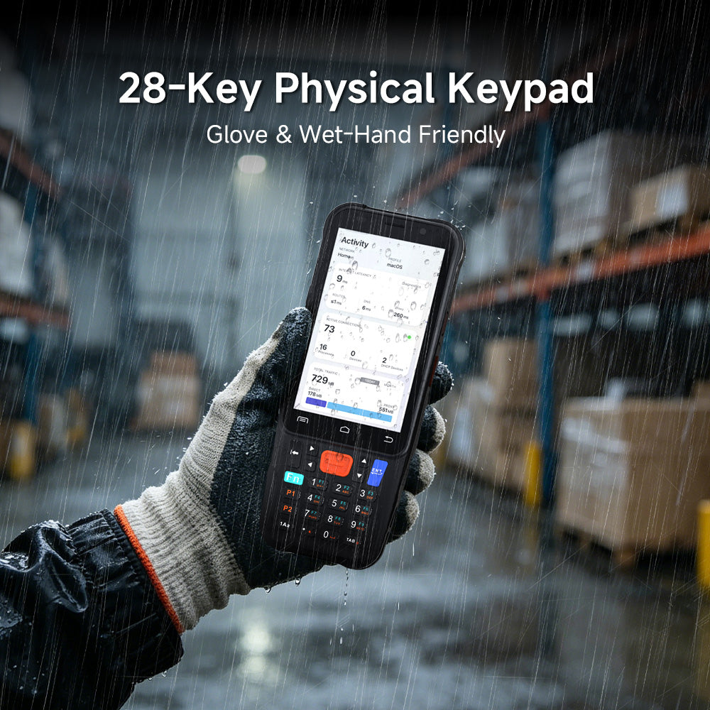 Arrvel F1 rugged PDA with 28-key physical keypad for glove and wet-hand operation in warehouse environments