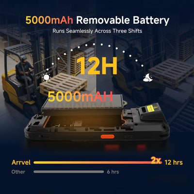 Arrvel F1 rugged PDA with 5000mAh removable battery for long shifts and warehouse operations