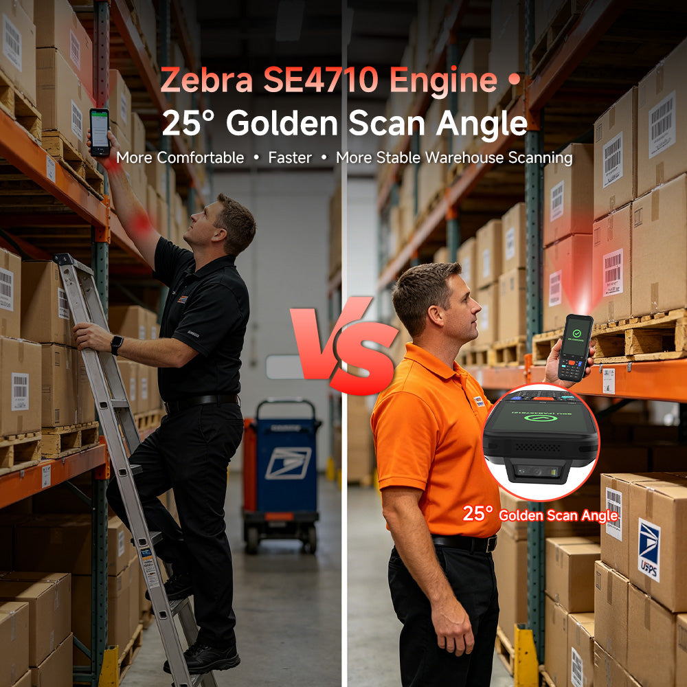 Arrvel F1 rugged PDA with Zebra SE4710 barcode scanner and 25-degree scan angle for warehouse barcode scanning