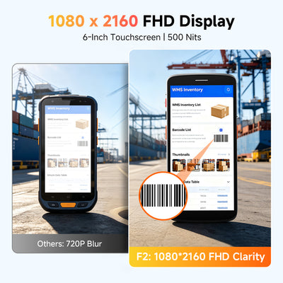 Arrvel F2 rugged PDA with 6-inch 1080 x 2160 FHD touchscreen and 500-nit display for industrial use