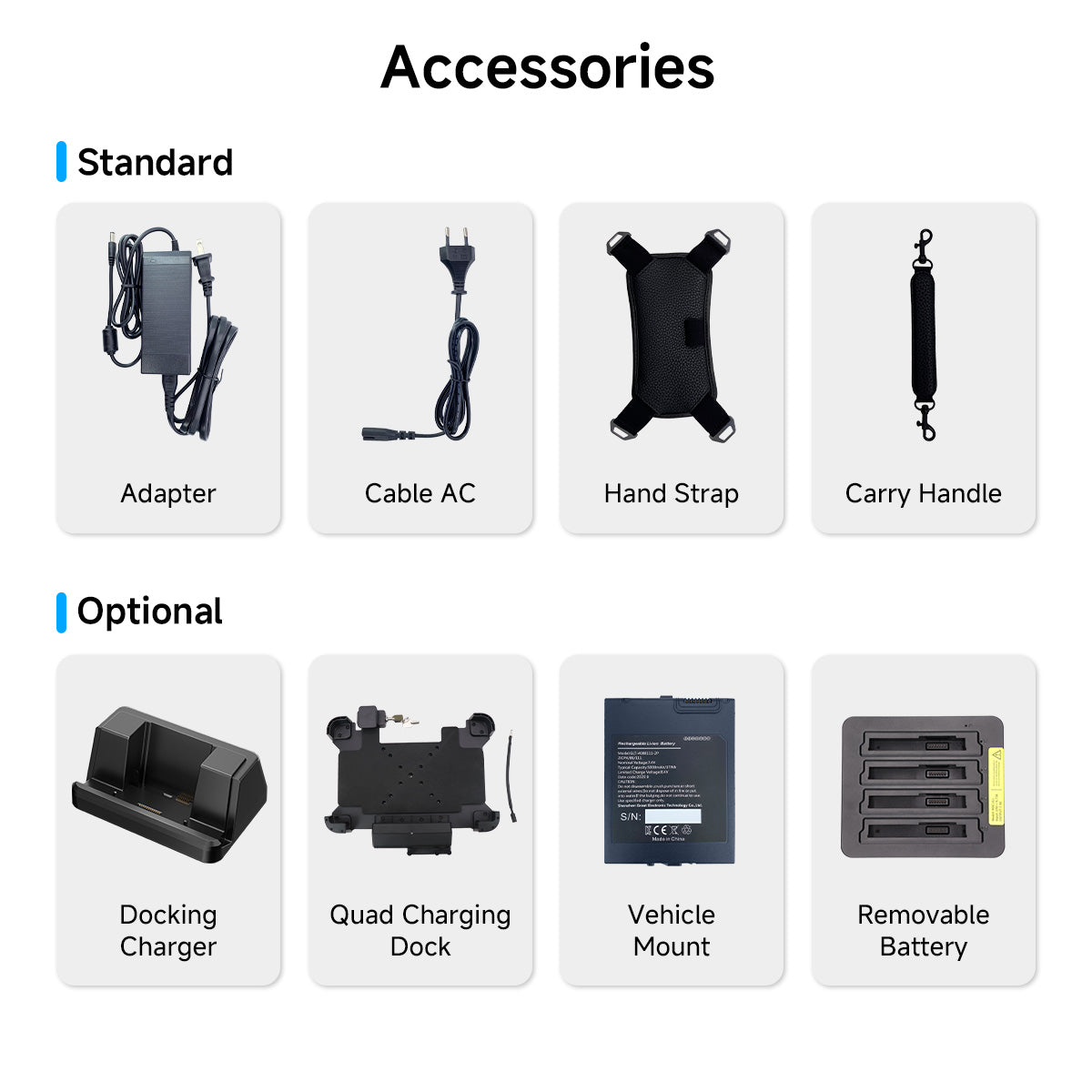 Accessories for Arrvel I10A rugged tablet including charger strap dock and battery