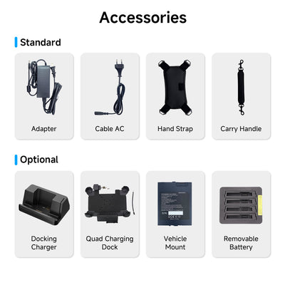 Accessories for Arrvel I10A rugged tablet including charger strap dock and battery