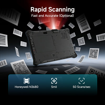 Arrvel I10J rugged tablet with optional Honeywell N3680 barcode scanner