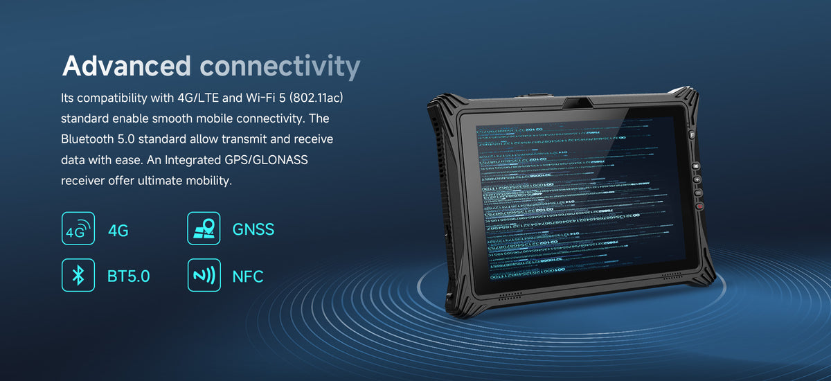 Arrvel I10J rugged tablet with 4G LTE, Wi-Fi, Bluetooth, GNSS and NFC