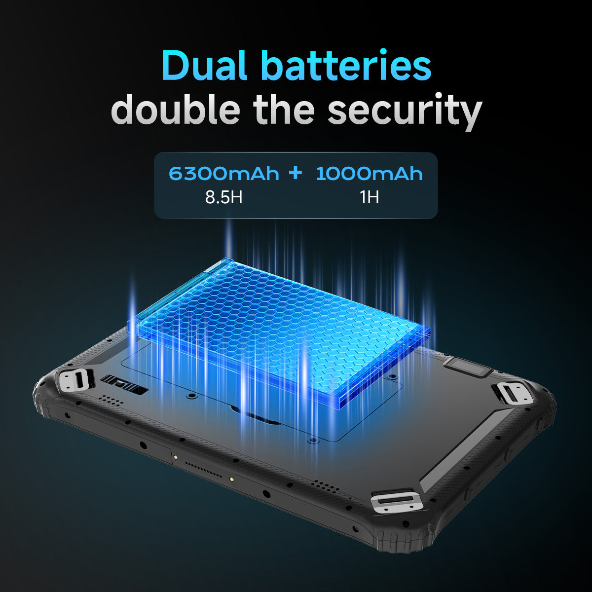 Arrvel I22J rugged tablet with 6300mAh main battery and 1000mAh auxiliary battery
