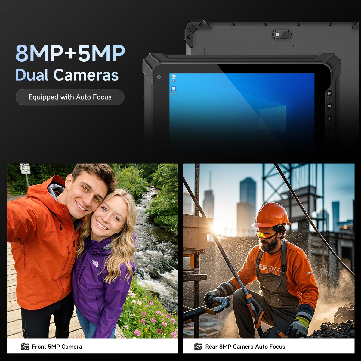 Arrvel I87J Windows rugged tablet with 5MP front and 8MP autofocus rear cameras