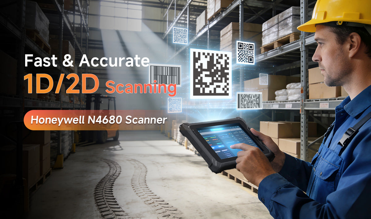Arrvel I87J rugged tablet with Honeywell N4680 1D and 2D barcode scanner for warehouse inventory and logistics operations
