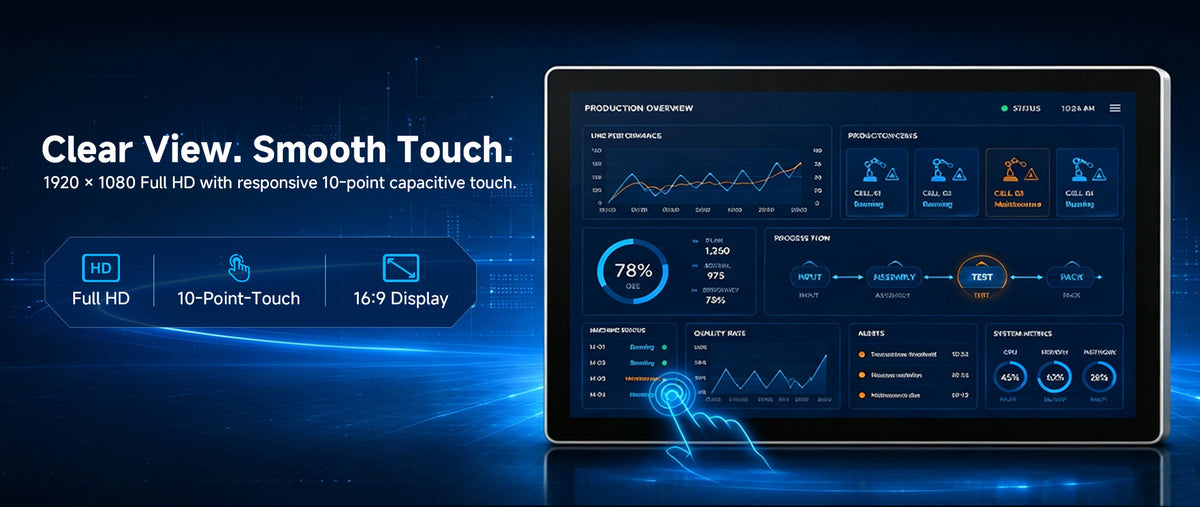 Arrvel N15L6 industrial panel PC with 15.6-inch Full HD 1920 × 1080 display and 10-point capacitive touchscreen