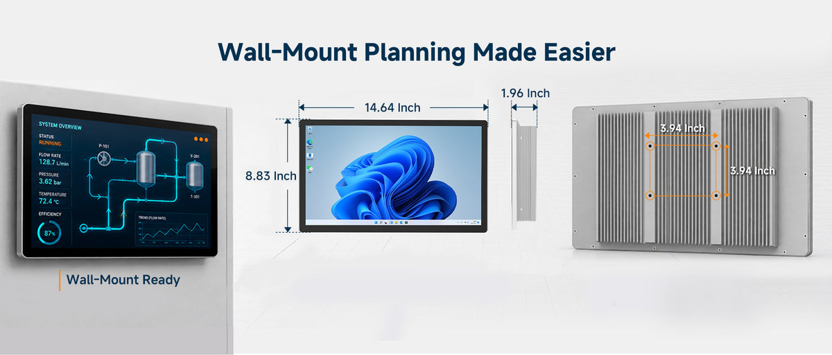 Arrvel N15L6 15.6-inch Full HD touch industrial panel PC with aluminum frame, dual RS232, rich I/O and wall-mount support