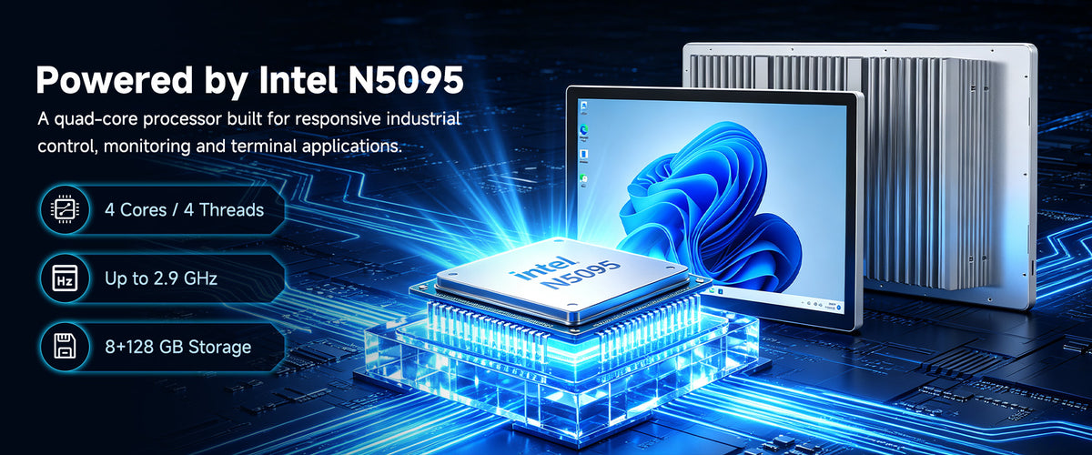 Arrvel N15L6 industrial panel PC powered by Intel N5095 quad-core processor with 8GB RAM and 128GB storage