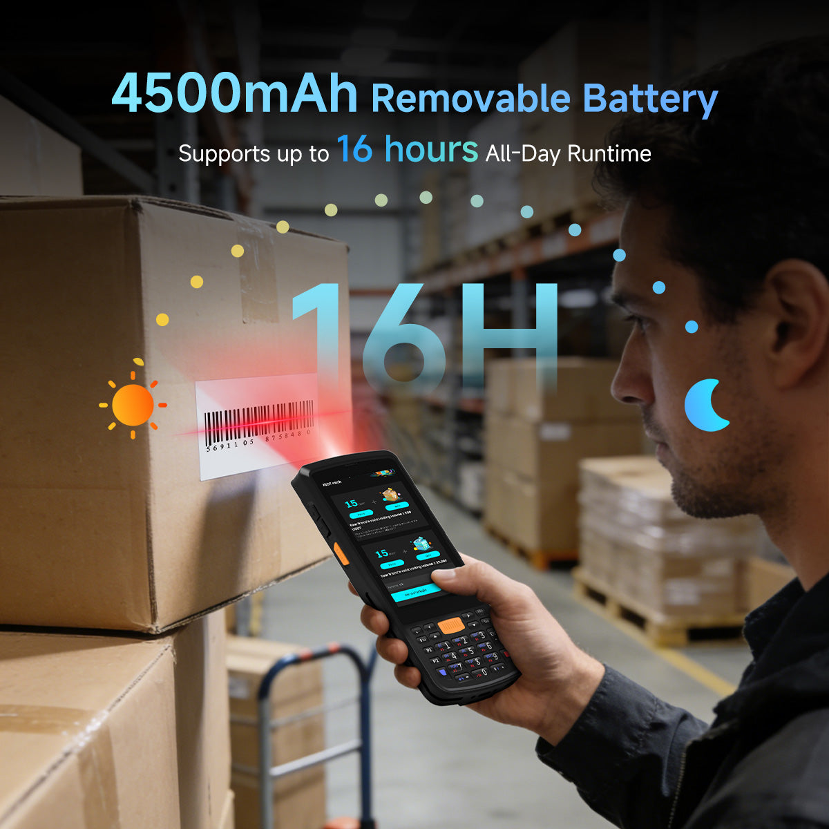 Arrvel T40 rugged handheld PDA with 4500mAh removable battery and up to 16 hours runtime