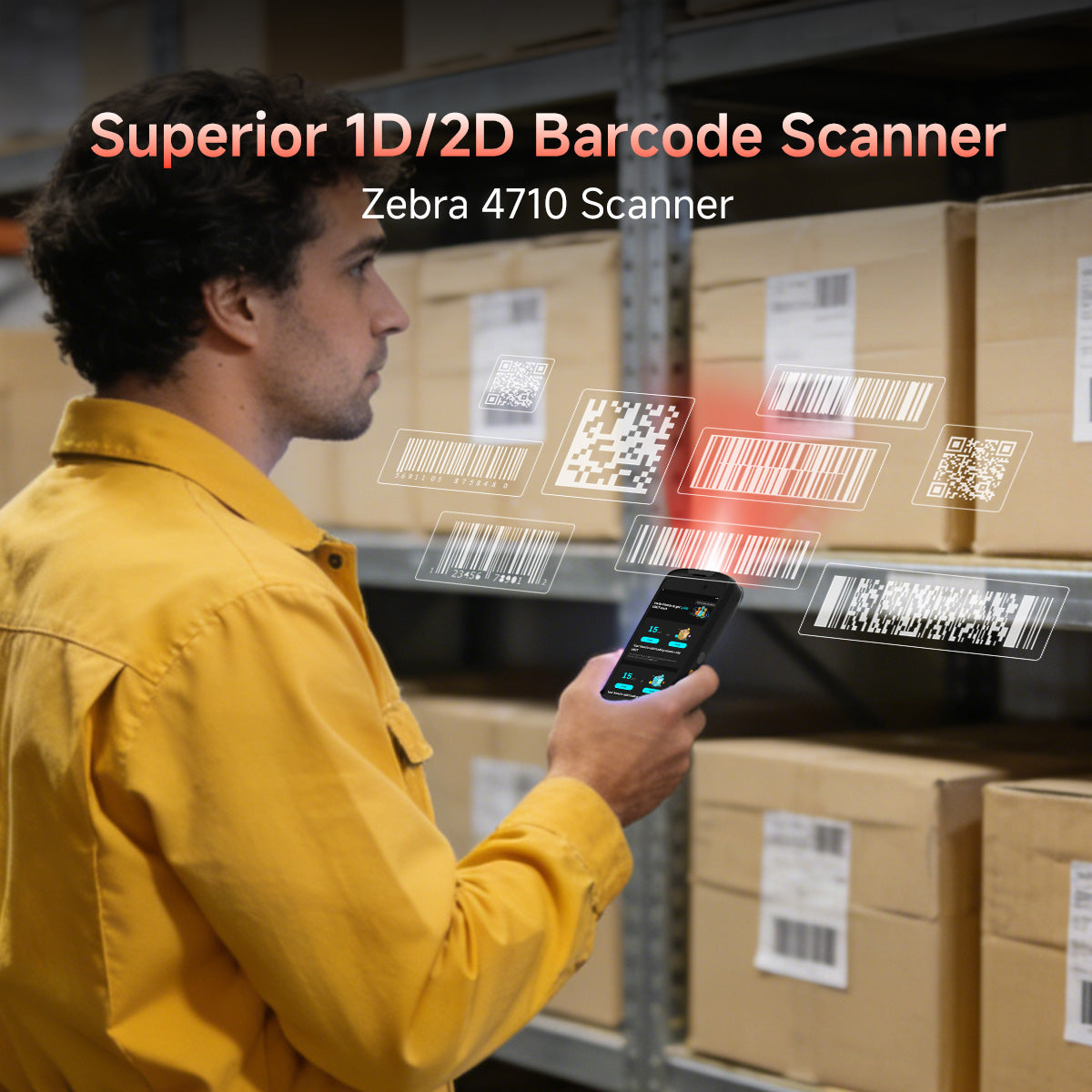 Arrvel T50C rugged handheld barcode scanner with Zebra 4710 1D and 2D scanning for warehouse inventory