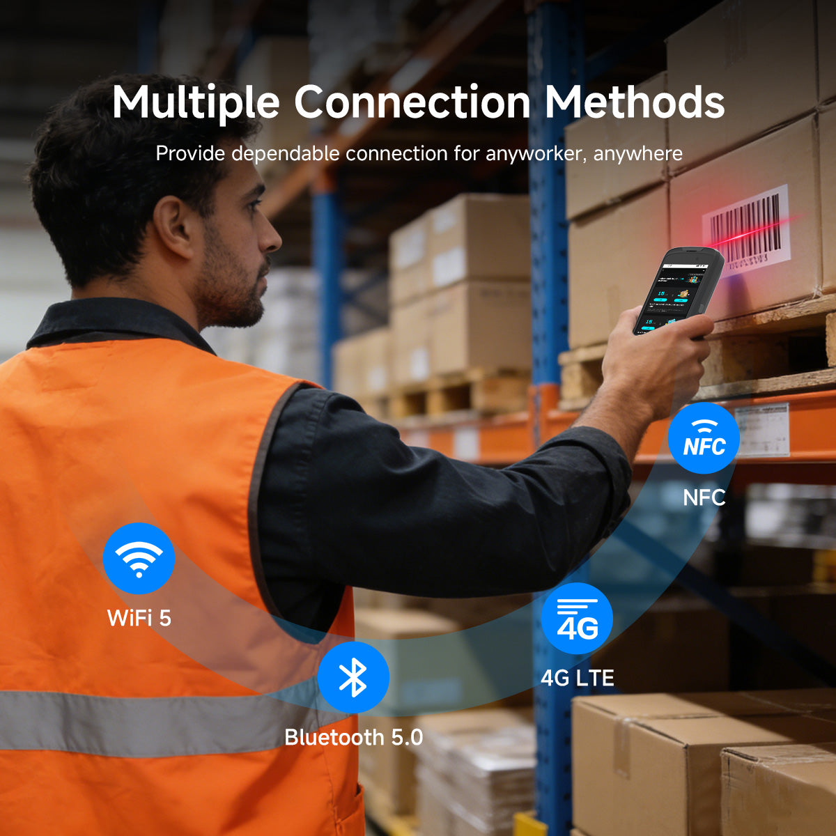 Arrvel T50C rugged handheld PDA with 4G LTE, WiFi 5, Bluetooth 5.0 and NFC for warehouse connectivity