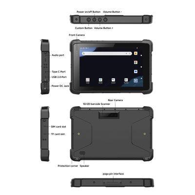 Arrvel T81X rugged tablet with 1D 2D barcode scanner USB Type-C and pogo pin interface