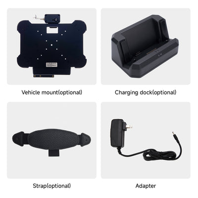 Arrvel T81X rugged tablet accessories including vehicle mount, charging dock and strap