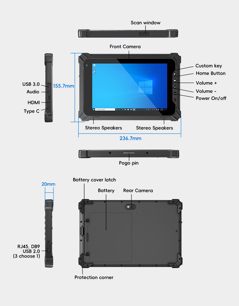 Appearance of the Arrvel Rugged Windows Tablet I87J