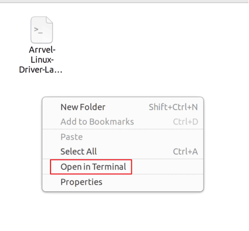 Right-click in the blank area, select “Open in Terminal”,