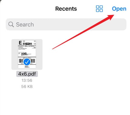 Select the file you want to print and click "Open"