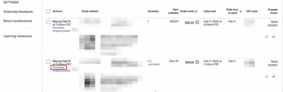 click "Purchase Shipping Order