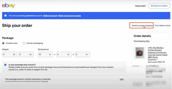 Switch to basic shipping or enter advanced mode.
