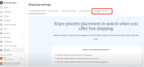 click “Shipping Label Options”
