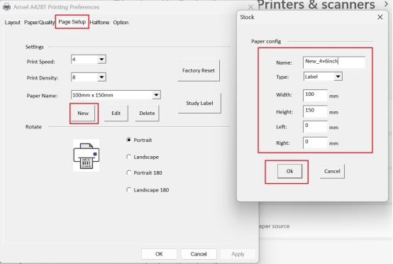 Set the parameters according to the paper size you want to print on, and then click "OK"