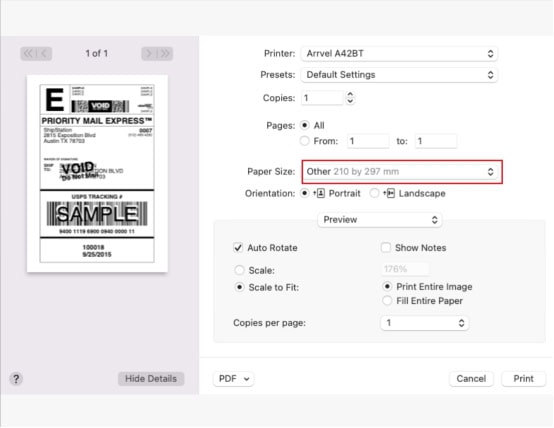 click "Paper Size".