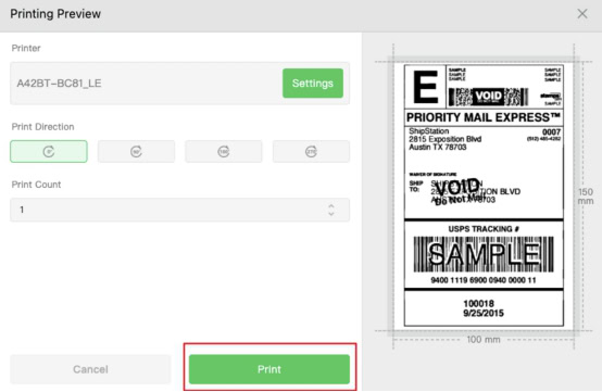 Click “Print” to print your label.
