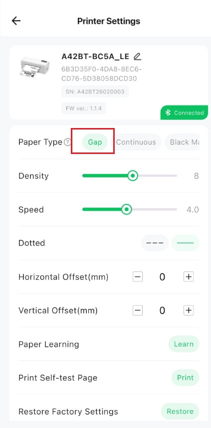 The paper type set in the application (if using FlashLabel Pro)