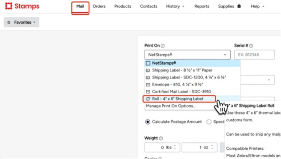 select "4” x 6” Shipping Label"