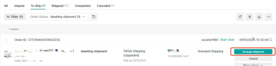 click the "Arrange shipment" button