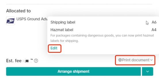 Select the edit option (shown in red in the screenshot) to adjust the label size.
