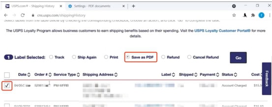 select "Save as PDF", and then click "Go".