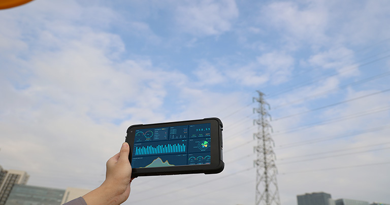 Rugged tablet with GPS used for utility inspection, municipal asset management and outdoor field service