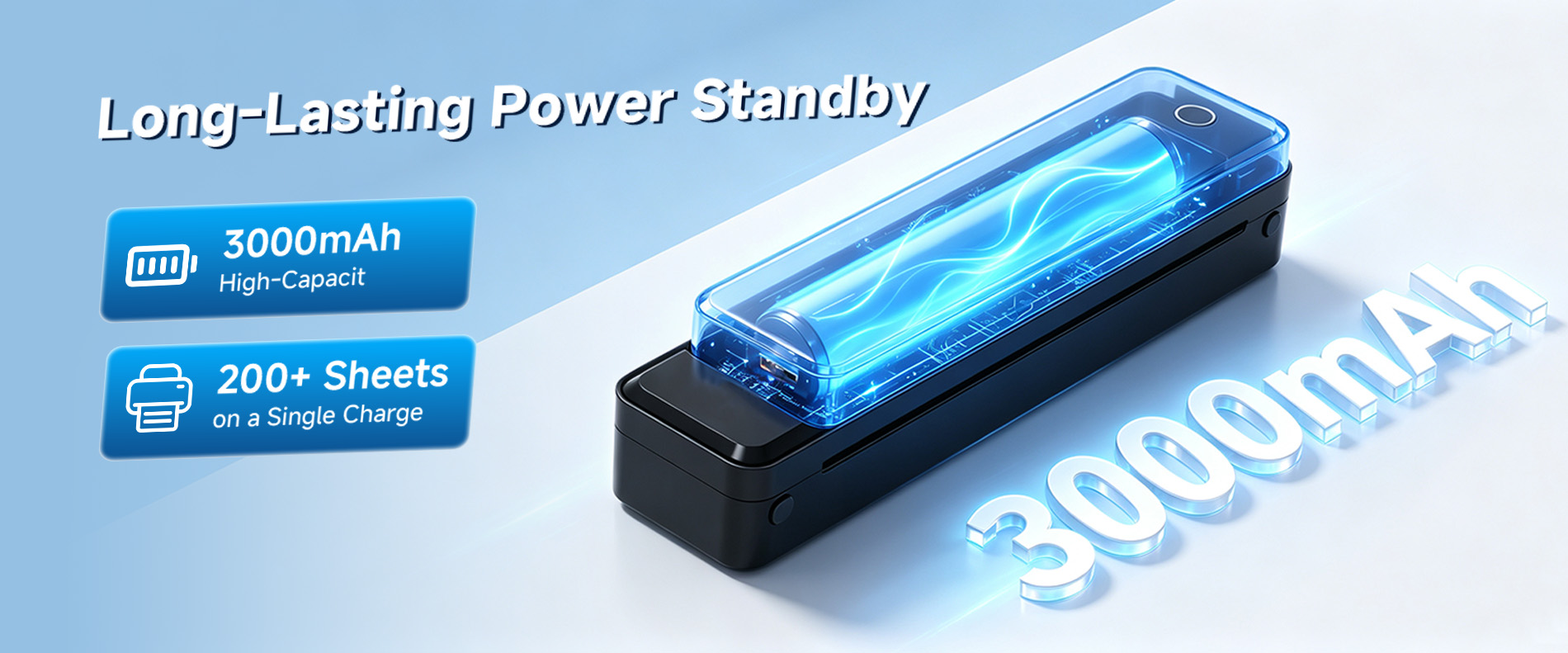 3000mAh rechargeable battery portable thermal printer prints over 200 pages
