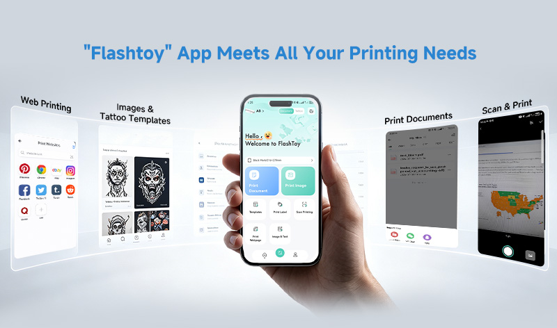 Flashtoy mobile app for printing documents images labels and web pages