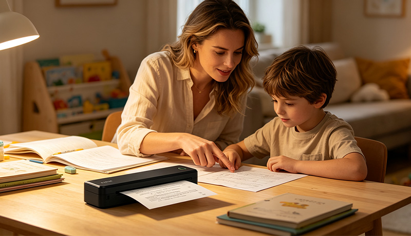 Portable thermal printer for home school homework and family use