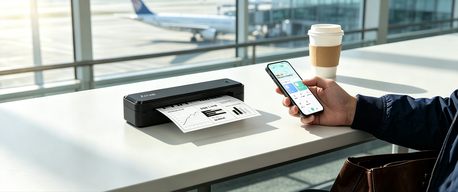 Portable thermal printer for airport travel and mobile office printing