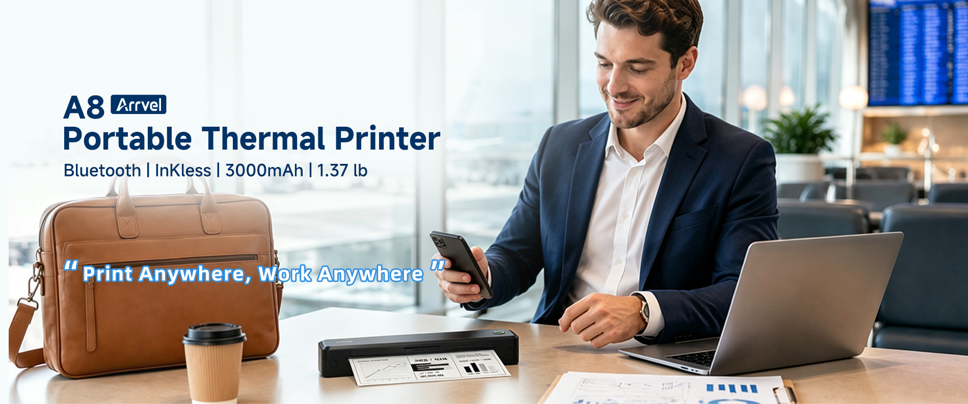 Arrvel A8 Portable Thermal Printer with Bluetooth for Mobile Printing