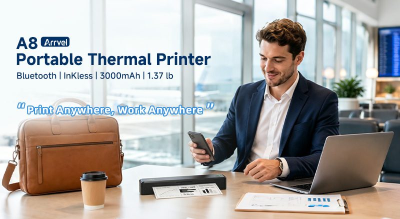 Arrvel A8 Portable Thermal Printer with Bluetooth for Mobile Printing