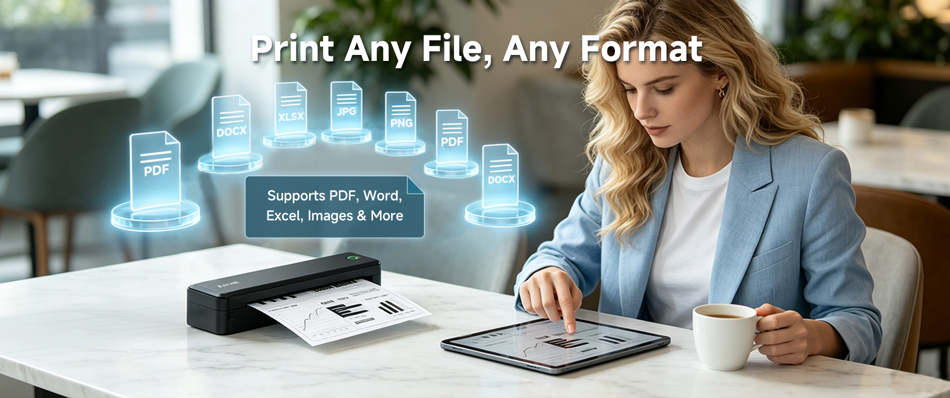 Portable thermal printer supports PDF Word Excel JPG PNG and document printing