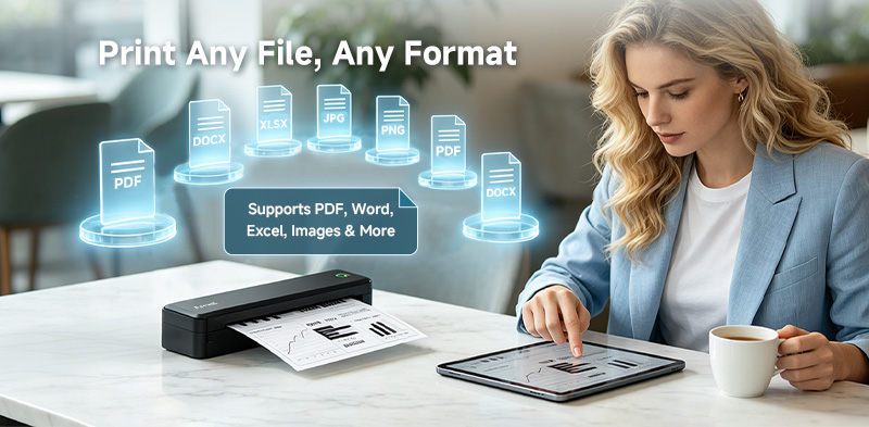 Portable thermal printer supports PDF Word Excel JPG PNG and document printing