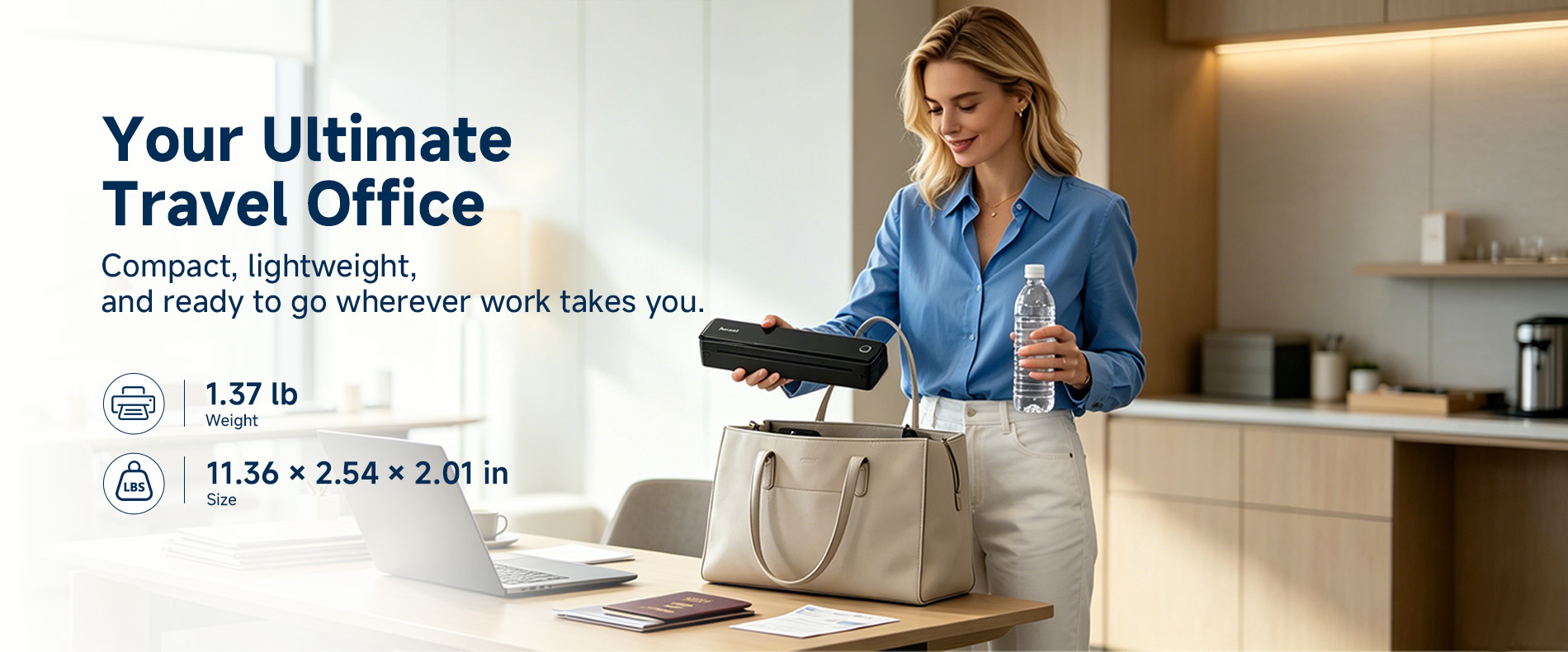 Compact portable thermal printer for travel office remote work and business trips
