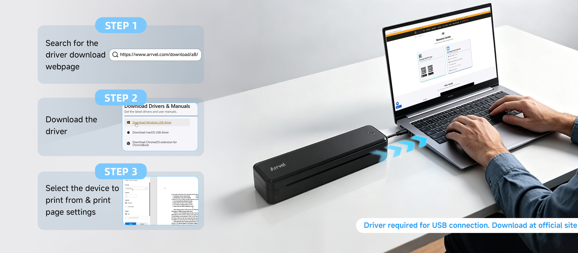 How to install USB driver for Arrvel A8 portable thermal printer